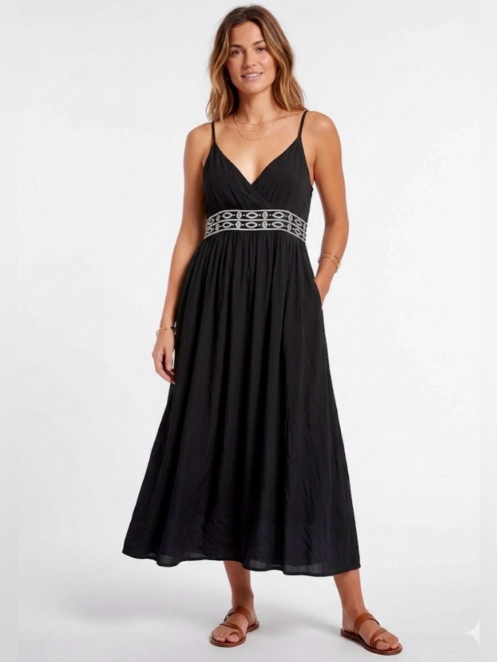 Solid & Striped The Ariel Midi Sleeveless Embroidered Dress Black Size M
